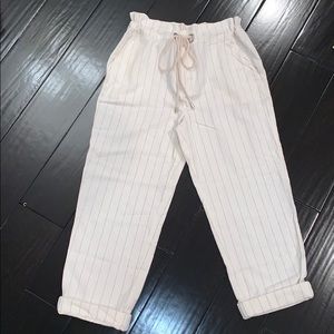 Linen cream and tan pants with tie
